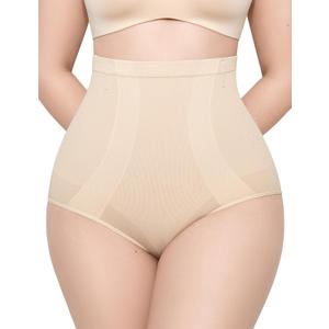 KLVEE Shapewear Tummy Control Panties for Women, Body Shaper Compression Underwear, High Waisted Seamless Girdle Under Dress Nude (Beige)- M/L