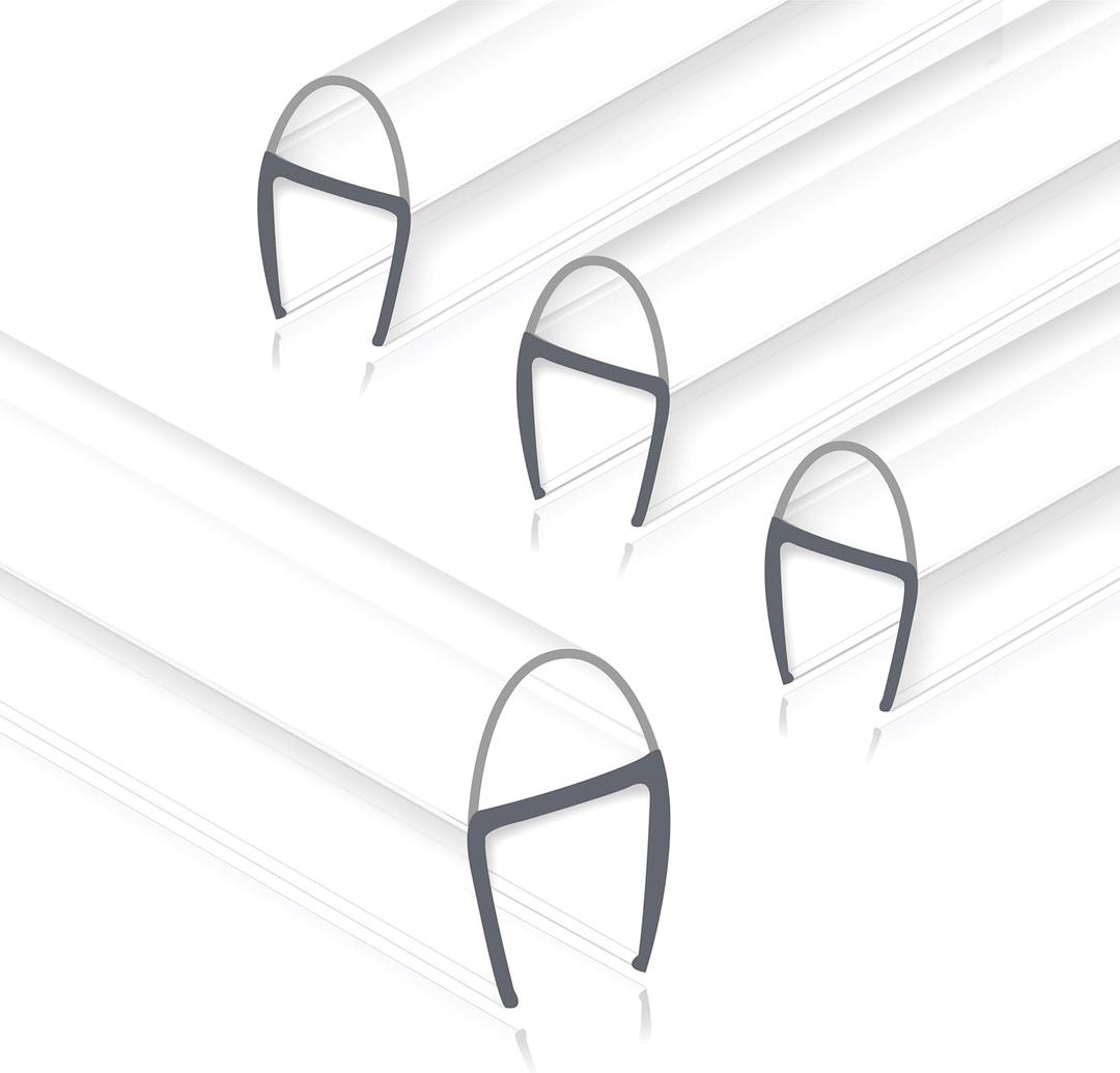 Frameless Shower Door Seal Strip 4 Pack x 39 Inch U for 1/2" Thick Glass Shower Door Side Seal Strip Bottom Seal Door Sweep Ultra Clear Polycarbonate, Stop Shower Leaks Create A Water Barrier (4PCS & 1/2" & 39", U-Type Side)