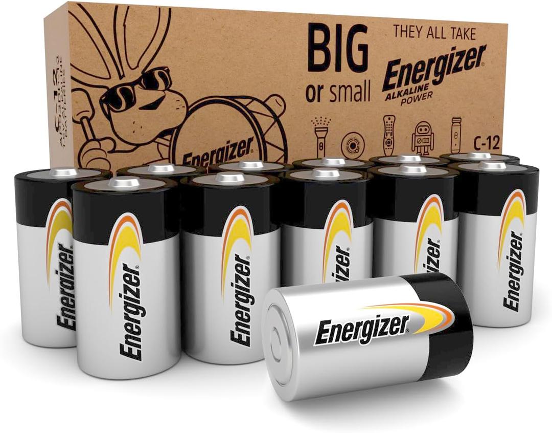 Energizer Alkaline Power C Batteries (12 Pack), Long-Lasting Alkaline C Cell Batteries
