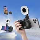Phone Camera Grip with Selfie Ring Light & Detachable Bluetooth Remote Control, TikTok Scrolling Remote Shutter, Cold Shoe for Light/Mic, Compatible with iPhone & Android Phone