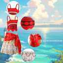 Princess Dress for Girls - Halloween Costume with Wreath, Hair Clip & Necklace, Party Outfit for Ages 3-9 (130(6-7 Years), Red02)