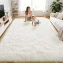 OLANLY Area Rugs for Living Room Bedroom, Machine Washable 4x5.9 ft Soft Fluffy Shaggy Bedside Rug, Indoor Floor Carpet for Kids Girls and Boys, Dorms, Nursery Rooms, Home Decor Aesthetic, Ivory