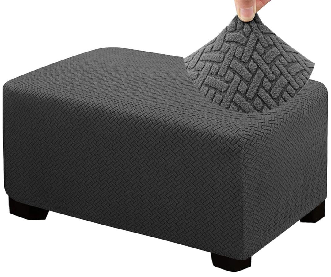 HFCNMY Ottoman Cover Rectangle,Stretch Knitted Jacquard Rectangle Ottoman Cover Thick Slipcover for Ottomans Soft Foot Stool Cover with Elastic Bottom Dark Gray Large