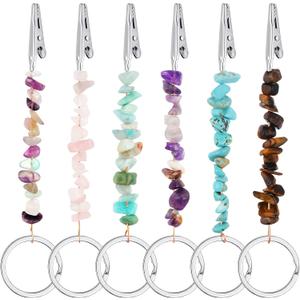 6 Pieces Credit Card Puller Gemstone Debit Bank Card Grabber Handmade for Long Nails Multi Use Clip Touchless ATM Card Grabber for Women Girls