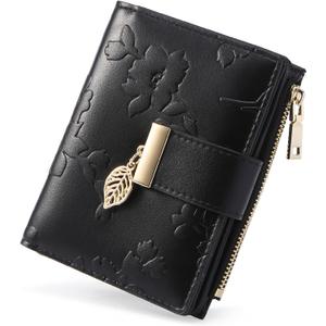 yiijay Small Wallet Women RFID Blocking Leather Bifold Wallet Credit Card Holder for Women Ladies Compact Wallet Mini Purse With Zipper Pocket