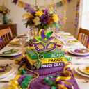 4 Pcs Mardi Gras Decorations for Home Masquerade Mask Wooden Table Centerpieces Mardi Gras Tabletop Blocks Sign Wood Books Stack Tiered Tray Decor Indoor Office Desk Shelf Rustic Mantel Carnival Party (Large, Purple)