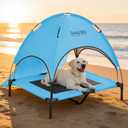 L Outdoor Elevated Dog Cot with Canopy & Side Shade for Camping Small Medium Dogs (Carry Bag), Portable Cooling Raised Dog Bed