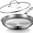 VEDNHOL Titanium Pan, 12 Inch Pure Titanium Hammered Pro frying pan with Lid, NonToxic Skillet for Cooking, PFAS/PFOA/PTFE Free Cookware, Dishwasher&Oven Safe, Kitchen Induction Compatible