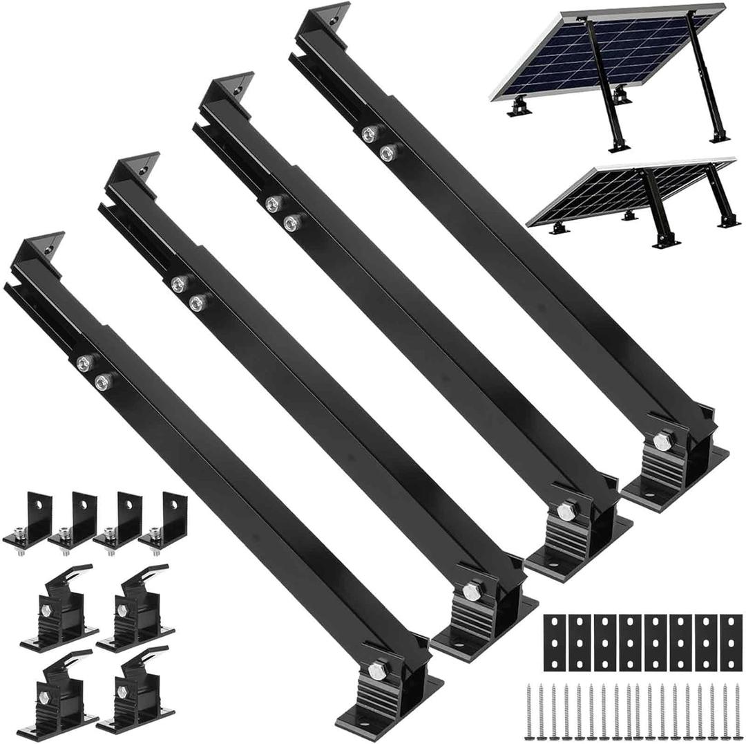 Acrux7 Solar Panel Mount 2 Set Aluminum Alloy Adjustable Solar Panel Tilt Mount Brackets Kit Stand for for 50W 70W 100W 150W 200W 300W 400W Panels, RV, Roof, Boat Flat Surface, Off-Grid System (Black)