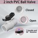 2Pcs 2 inch PVC Ball Valve, 2 inch Shut Off Valve with Easy to Rotate Slip, PVC Ball Valve with "T" Nimble Handle for Swimming Pool, Irrigation, Sewage Pipes