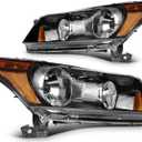 cciyu Headlight Assembly Replacement For Honda For Accord 2008-2012 Black Housing Amber Reflector Clear Lens Driver & Passenger Side 33100-TA0-A01 33150-TA0-A01