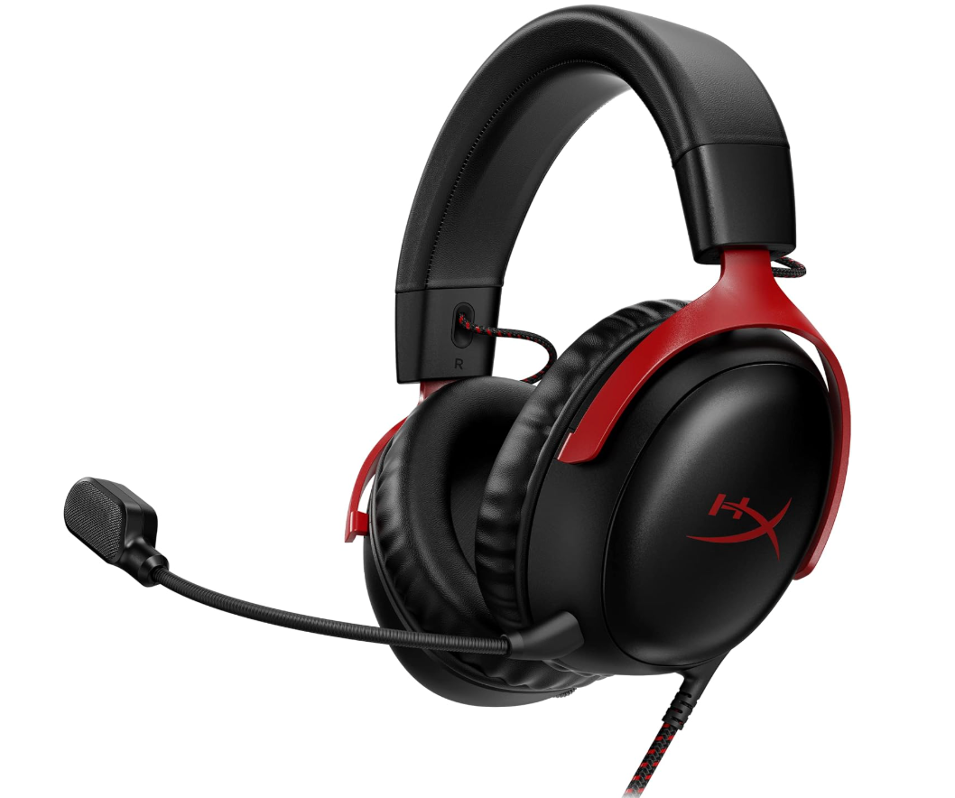 HyperX Cloud III Wired Gaming Headset, PC, PS5, Xbox Series X|S, Angled 53mm Drivers, DTS Spatial Audio, Memory Foam, Durable Frame, Ultra-Clear 10mm Mic, USB-C, USB-A, 3.5mm Black/Red