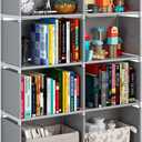 JIUYOTREE 5-Tiers Closet Storage Organizer with Fabric Cloth at BackDouble Row Modular Cubes Bookshelf, Living Room, Study Room, Bedroom, Grey