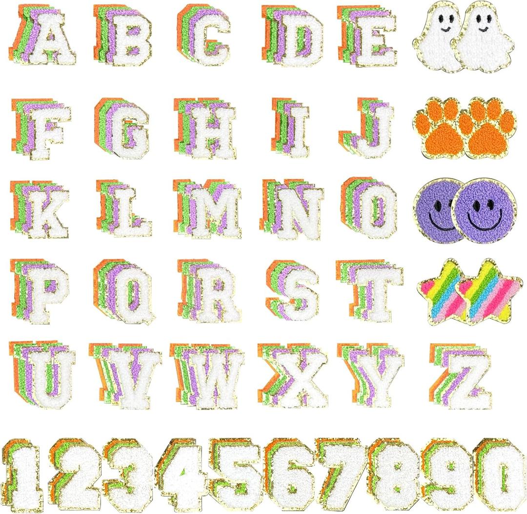 Goprety 142pcs Chenille Letter Patches Self Adhesive Stickers Chenille Patches Fluffy Stickers for Clothing Patches Backpacks Bags Holiday Parties Graduation Decorations