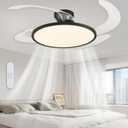 AHAWILL 48 Inch Retractable Ceiling Fan,Low Profile Ceiling Fan with Light and Remote,Modern Black Fan with Retractable Blades for Dinning Room Living Room Bedroom,Dimmable,Timer Setting