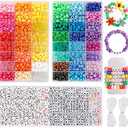 Quefe 3960pcs Pony Beads for Friendship Bracelet Making Kit 48 Colors Kandi Beads Set, 2400pcs Plastic Rainbow Bulk and 1560pcs Letter Beads with 20 Meter Elastic Threads for Craft Jewelry Necklace