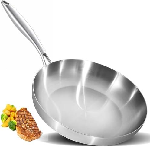 LOLYKITCH 12 Inch Tri-Ply Stainless Steel Frying Pan,Skillet,Induction Cooking Pan,Dishwasher and Oven Safe,Heavy Duty and Detachable Handle.