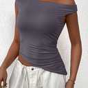 PRETTYGARDEN Womens 2026 Summer Off The Shoulder Crop Tops Sleeveless One Shoulder Ruched Asymmetrical Y2K Going Out Tank Top (S)