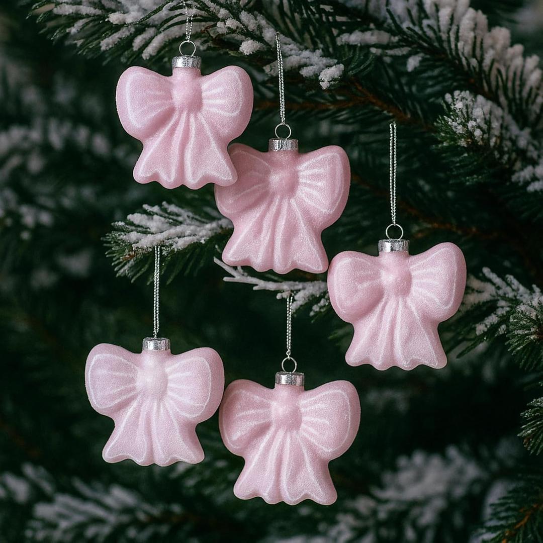 12 Pcs Pink Bow Ornament for Christmas Tree 3D Coquette Bow Hanging Ornaments 2.8 x 3.1 Inches Pink Glitter Hanging Decorations with Rope for Xmas Tree Coquette Bachelorette Party Decor