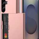 Nvollnoe for Samsung Galaxy S25 Case with Card Holder Dual Layer Heavy Duty Protective Case Hidden Card Slot Slim Wallet Cover for Samsung S25 6.2''(Rose Gold)