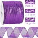 MEEDEE Purple Metallic Wired Ribbon 2.5 Inch Metallic Trim Crinkle Wired Ribbons Purple Ribbon for Gift Wrapping, Christmas Tree, Wreath Supplies, Large Bow Making (10 Yards) (Puprle)