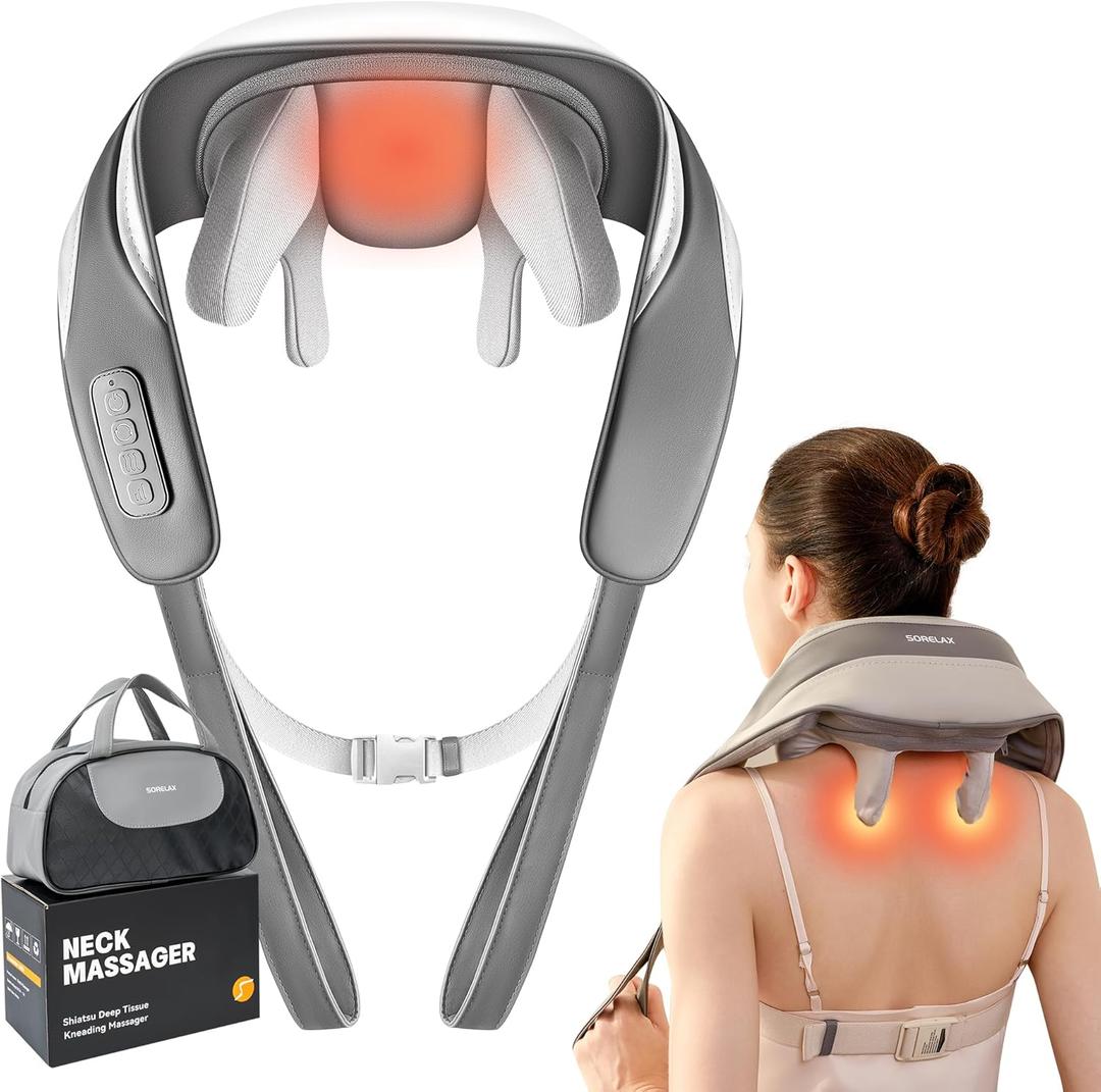 Neck Massager for Pain Relief Deep Tissue, Shiatsu Neck and Back Massager With Heat, Electric Massage Pillow for Shoulder Leg Body Muscle Pain Relief, Gifts For Women Men Mom Dad (Grey with bag)