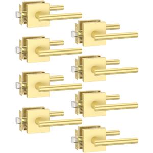 Asidrama 8 Pack Gold Passage Door Handles, Door Lever with Door Knobs Indoor for Bedroom or Bathroom, Heavy Duty Door Handles Interior with Locks for Left Right Sided Doors