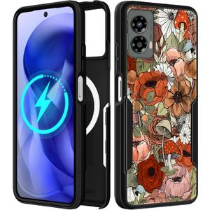 for Moto G 5G 2024 Case - Compatible with MagSafe Women Girls Cute Magnetic Protective Phone Cover Girly Mushroom Flower Heavy Duty Shockproof Design for Motorola Moto G 5G 2024 Cases
