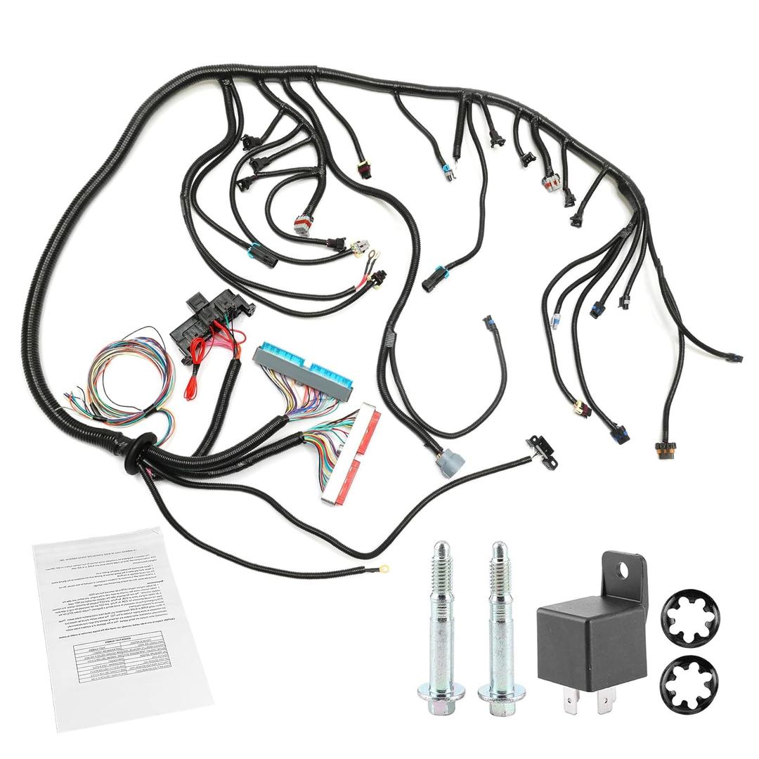 Standalone Wiring Harness, 4L60E DBC, Red/Blue PCM, Compatible with 1997-2006 GM LS1 Vortec Engine 4.8 5.3 6.0 L, LS Swap Engine Harness, Stand Alone Wire Harness, Drive by Cable Throttle Body