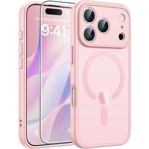 FNTCASE for iPhone 17 Pro Case: [Compatible with Magsafe] Translucent Matte Cases with [Full Camera Protection] [Screen Protector] Military Grade Shockproof Protective Phone Cover - Light Pink