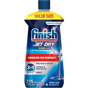 Finish Jet-Dry Dishwasher Rinse Aid, Compatible with Dishwasher Detergent, Prevents Spots & Residues, Dries, Shine & Protects, 32 oz, 300 washes (32 Fl Oz (Pack of 1))