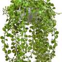 Artificial Hanging Plants Fake Greenery Succulent Potted Plant Ceramic Planter for Home Wall Indoor Outdoor Decor Dischidia Oiantha