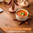 Wooden Tree Trivets for Hot Dishes - Set of 4 with Stand, Natural Foldable Kitchen Trivets for Pots, Pans, Bowls & Teapots - Beech