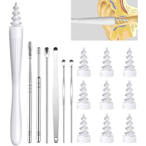 Ear Wax Removal Tool, 2025 Q-Grips Ear Wax Removal Reusable and Washable Replacement Soft Silicone Tips for Cleaner Earwax, Ear Wax Removal Kit Contains 7 Types of Ear Cleaner Tools (White)