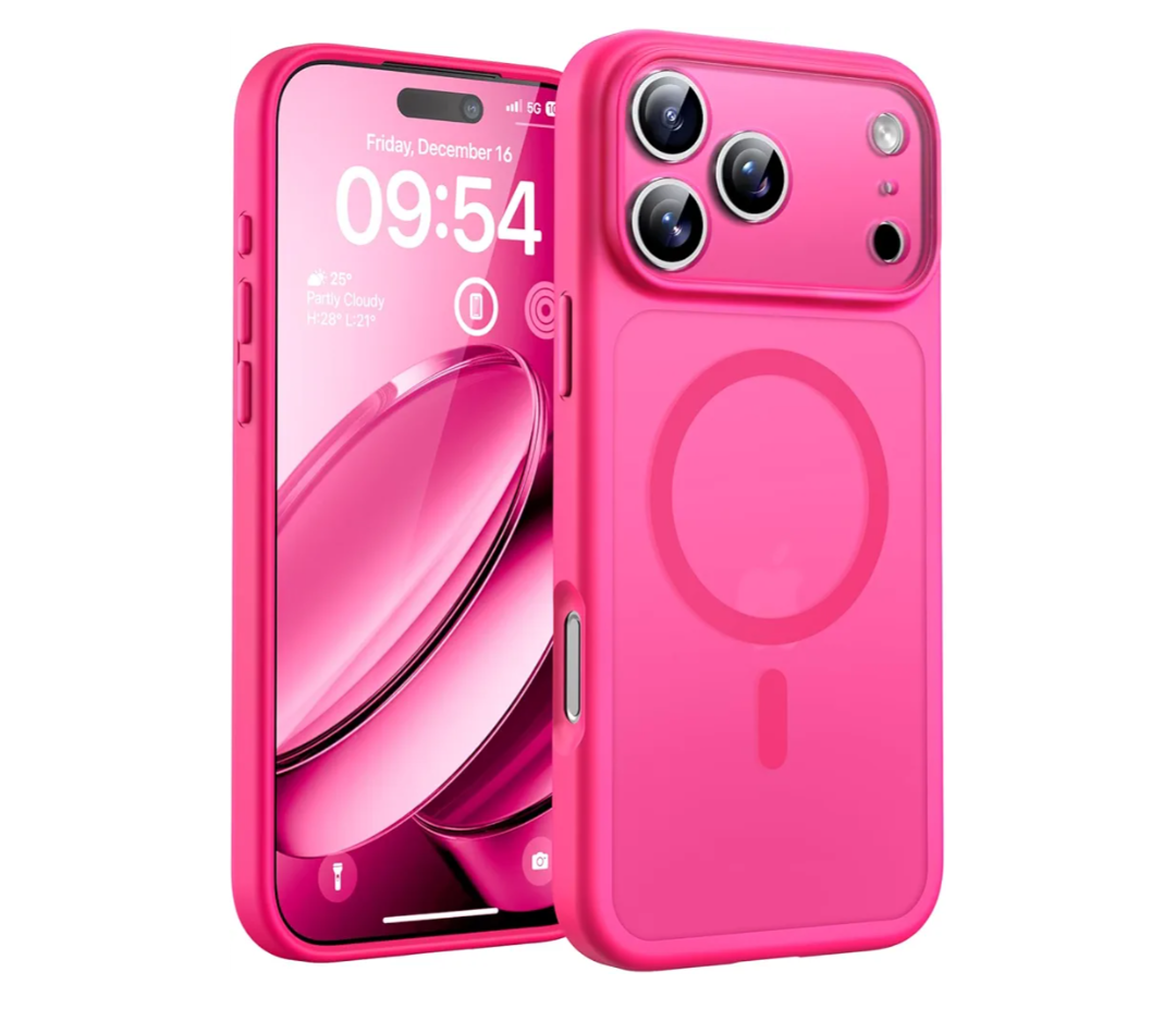 TOCOL for Phone 17 Pro Case, Full Camera Protection, Builtin Magnetic Ring, Compatible with Magsafe Charger, Drop Protection, Translucent Matte Phone Case for Phone 17 Pro 6.3 inch (Hot Pink)