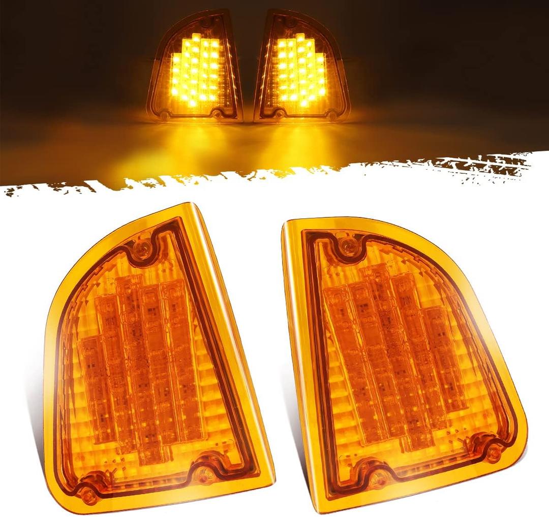 Partsam 29 Amber LED Front P/T/C Light Assembly Replacement for Kenworth T600 T660 K300 T300 T330 Front LED Turn Signal Lights and Parking Lights Lamps, LH & RH, 1157 Plug
