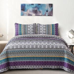 WONGS BEDDING Boho Quilt Set King Size, Purple Bohemian 3 Pieces Quilt Sets, Lightweight Bedspread Coverlet Bedding Set for All Season (103"x90")