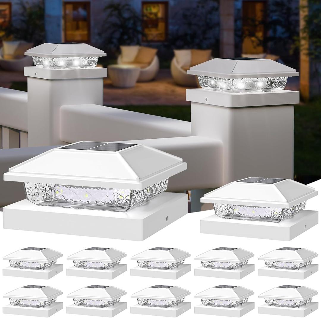 NIORSUN Solar Post Lights Outdoor, Fence Post Solar Lights Cool White, Waterproof, Garden Patio Fence Deck Decor, 4x4 Posts Cap Wood Vinyl, 5x5 Vinyl, White 12 Pack NIORSUN Solar Post Lights Outdoor, Fence Post Solar Lights Cool White, Waterproof, Garden Patio Fence Deck Decor, 4x4 Posts Cap Wood Vinyl, 5x5 Vinyl, White 12 Pack