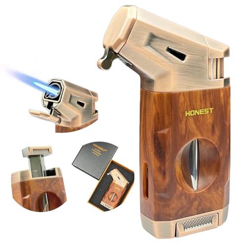 Torch Lighter Built-in V Cutter,Refillable Butane Torch Lighter,Men's Gift,All-in-one Windproof Adjustable Jet Flame for Candle,Camping(Butane Gas Not Include)