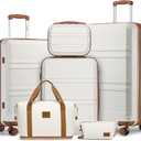 Kono 4 Piece Luggage Sets Expandable (only 28") with Spinner Wheels TSA Lock Lightweight PC+ABS Hardside Travel Rolling Suitcases 20in 24in 28in Carry on and 12in Mini Cosmetic Case Cream White