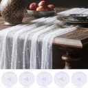 White 10 Pcs Pearl Gauze Table Runner 120 Inch 10ft Pearl Sheer Tulle Table Cloth Centerpieces for Home Wedding Birthday Bridal Baby Shower Party Favor Holiday Dining Decorations