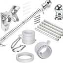 5 FT Flag Pole Kit for Outside House, Stainless Steel Wall Mount Flagpole with 2-Position Holder Bracket & 360 Spinning Metal Flag Ring Clips for 3x5 American Flag