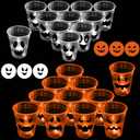 22 Pcs Halloween Glow Pumpkin Party Game Set,16 oz Light Up Pong Cups for Halloween Ghost Theme Party with 6 Halloween Theme Balls, Halloween House Parties Holidays Game (Orange&White)