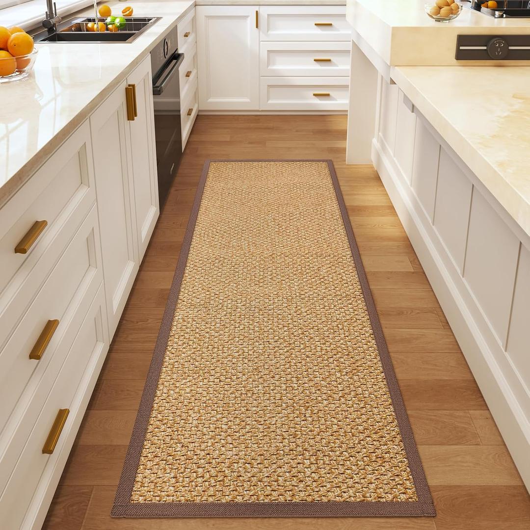 YDKGL Washable Hallway Runner Rug 2x6 Jute Like Kitchen Runner Mat Rugs Non Slip, Woven Soft Entryway Farmhouse Runner Boho Floor Carpet for Indoor Laundry Hall Backdoor Bedroom Living Room, Brown 2 packs