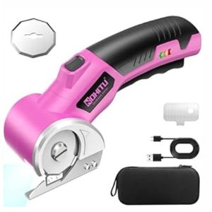 Cordless Electric Scissors: 4V Rechargeable Rotary Cardboard Cutter, 3000mAh Battery, with LED Light & Safety Lock, 2 Blades, Electric Box Cutter for Fabric Carpet Carton Plastic Leather Cloth (Green)