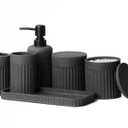 INIUNIK Bathroom Accessory Set - 6 Pieces Bathroom Accessories Set Complete with Soap Dispenser, Toothbrush Holders, Tumbler, Vanity Tray and 2 Qtip Holder for Home Organizer and Decor, Dark Grey