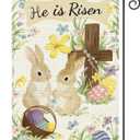 He Is Risen Easter Garden Flag for Outside, 12x18 Inch Double Sided Spring Flags with Bunnies Flowers Cross, Easter Gifts Yard Decoration Flag for Outdoor Garden, Patio, Porch
