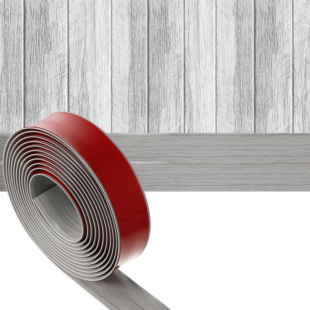 Pangda 12 Ft / 6 Ft Vinyl Floor Transition Strip 1.57" Wide Self Adhesive Thresholds Laminate Doorway Flat Divider Strip for Joining Floor Gap Wood Grain Design Carpet Cover Tile(Gray,12 ft)