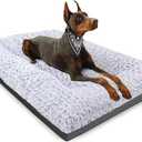 POCBLUE Deluxe Washable Dog Bed for Large Dogs Dog Crate Mat 35 Inch Comfy Fluffy Kennel Pad AntiSlip for Dogs Up to 60 lbs, 35" x 23", Grey