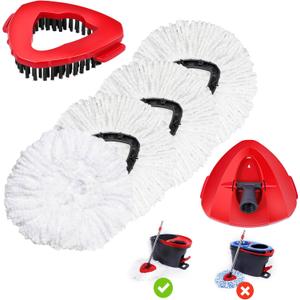 4 Pack Spin Mop Replacements Head Compatible with Oceda EasyWring 1-Tank System,Microfiber Spin Mop Refills Head,1 Mop Scrub Brush + 1 Mop Base + 4 Pack Cleaning Floor Mop HeadWhite)